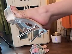 Worship Bailey Jay's hot and sexy feet wearing sexy high heels